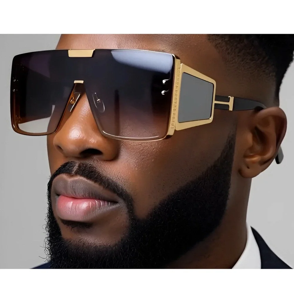 Shield Sunglasses Gold Frame Oversized Fashion Designer Men‎ Trendy Gafas 2026